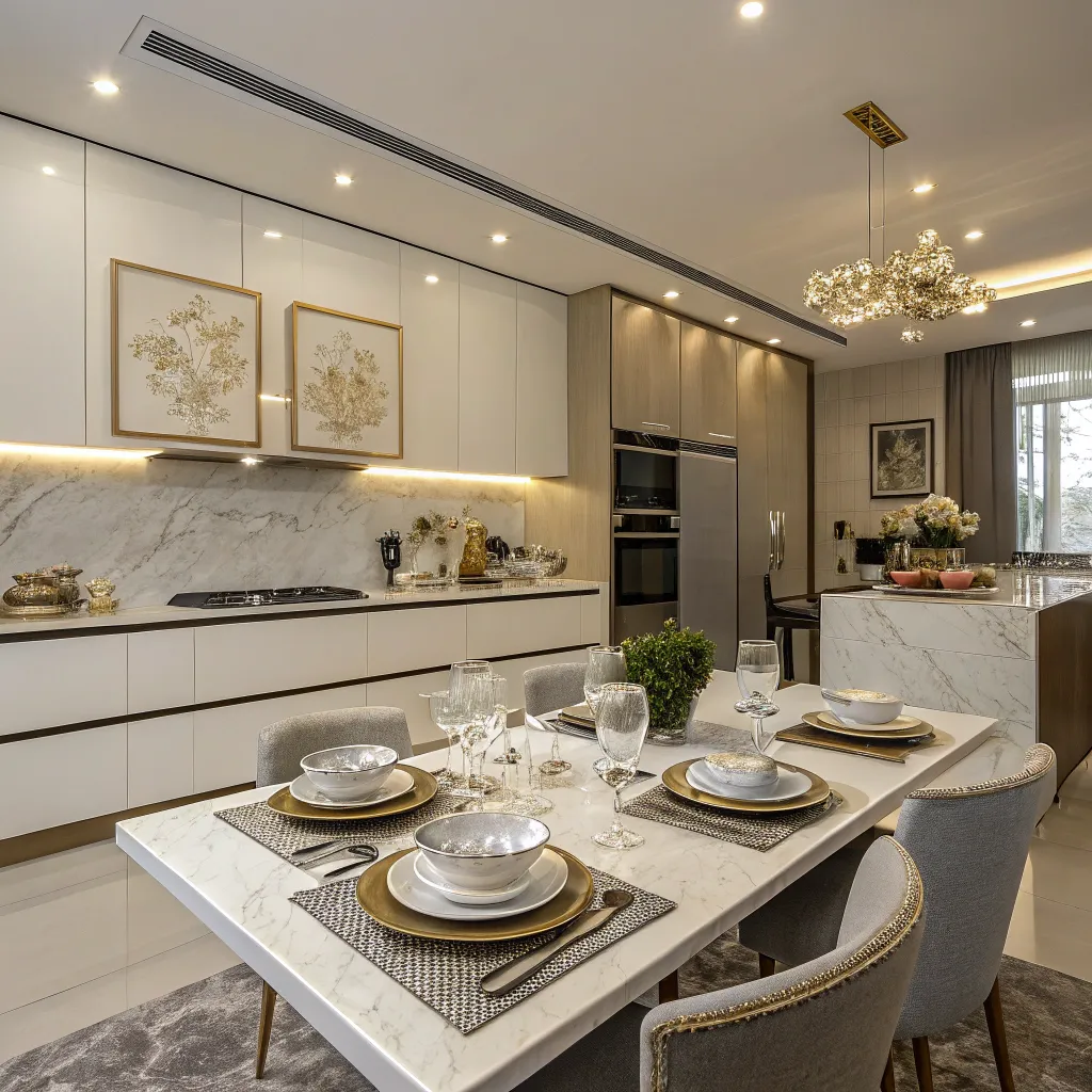 Elegant kitchen featuring JOVARITH tableware and wall art