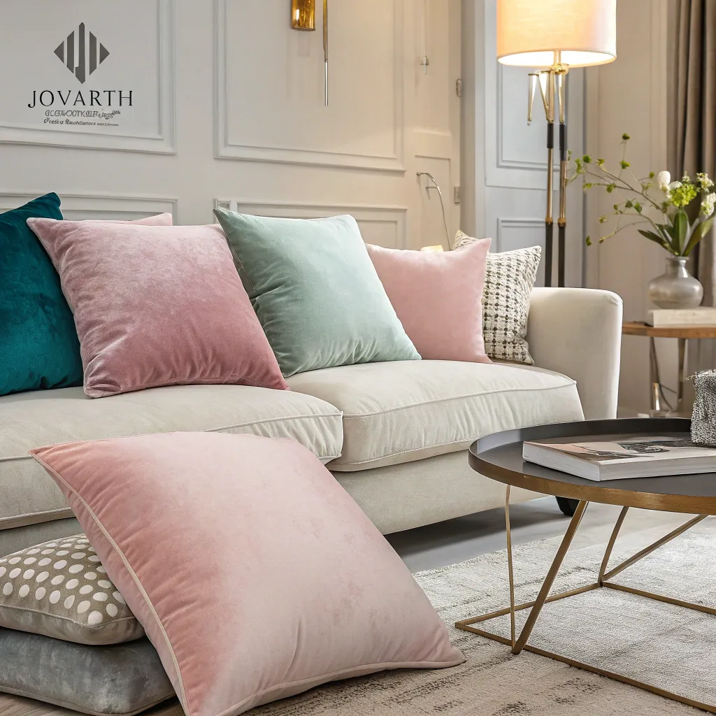 Contemporary living room with velvet pillows from JOVARITH